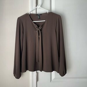 Forever 21 Womens Long Sleeve Sheer Olive Green Blouse SMALL Preppy Resortwear